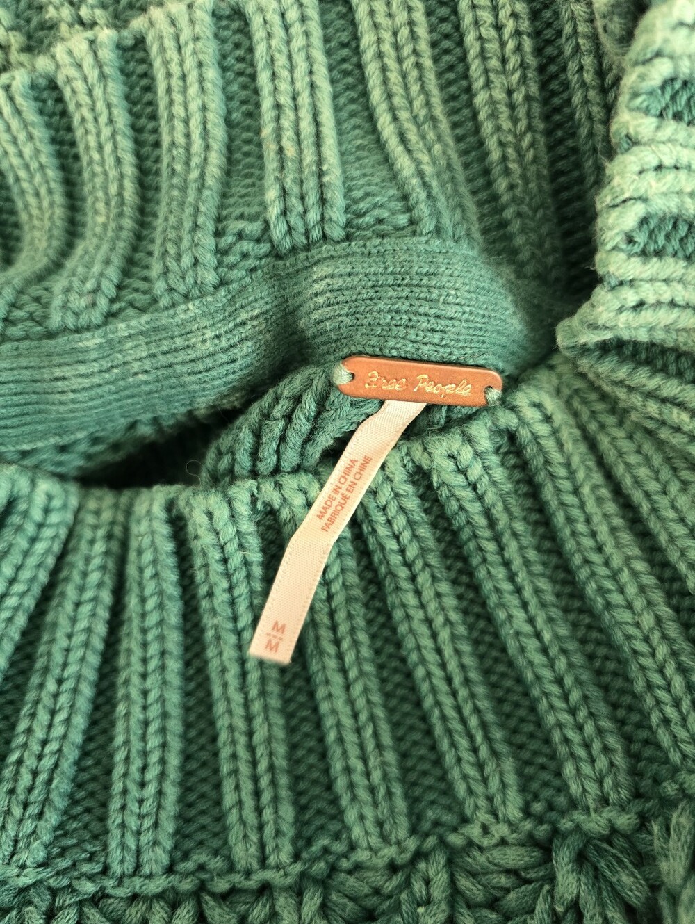Free People Teal Cable-Knit Turtleneck Sweater - Picture 3 of 4